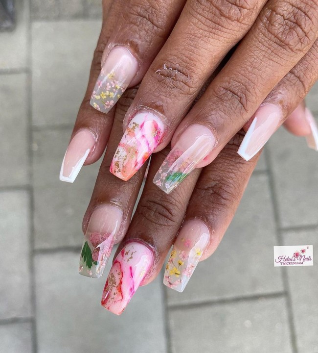 40+ Trendy Flower nail designs 2022 — French, Flower & Marble Nails