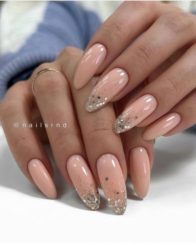 45 Pretty Nail Designs for Spring — Glitter Tips Nude Nails