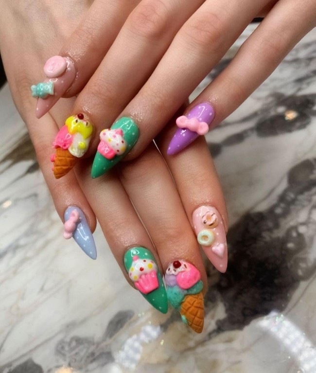 40+ Girly Kawaii Nail Art Designs — Colorful Sweet Embellishment Nails