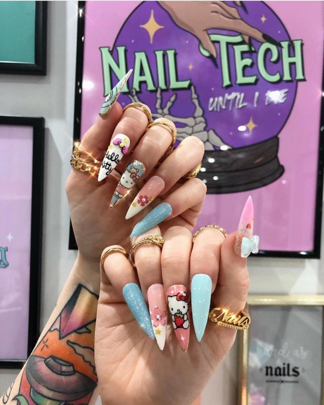 40+ Girly Kawaii Nail Art Designs — Hello Kitty Stiletto Nails