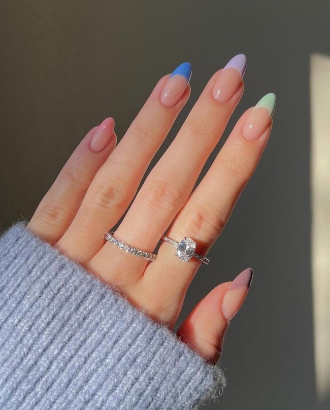 45 Pretty Nail Designs for Spring — Different Colored Pastel Tip Nails