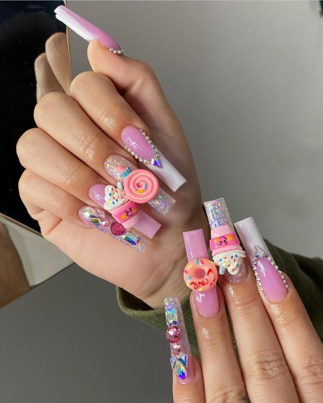 40+ Girly Kawaii Nail Art Designs —Sweet, Donut & Ice-cream Nails