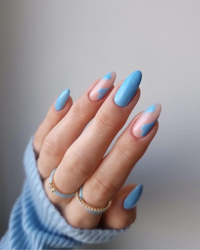 45 Pretty Nail Designs for Spring — Blue Nail Art Design with Heart