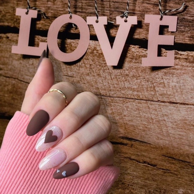 49 Beautiful Valentine’s Day Nails — Brown and Nude Nail Art