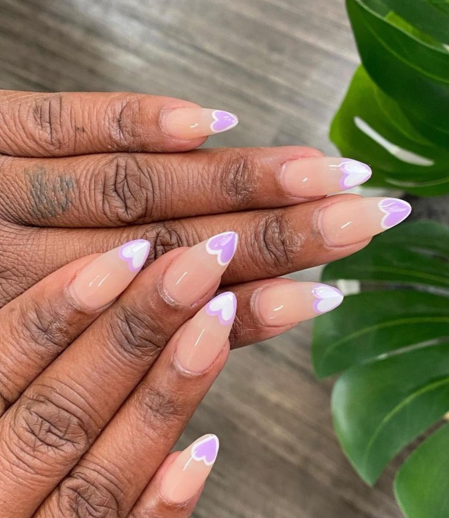 30+Trendy French Tip Nails for Valentines — Lilac Heart Tip Nail Art