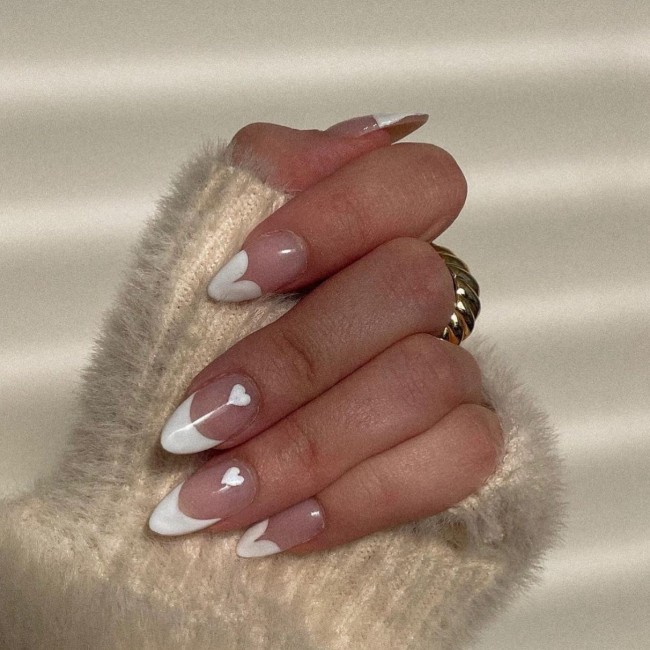 49 Beautiful Valentine’s Day Nails — White Heart Tips