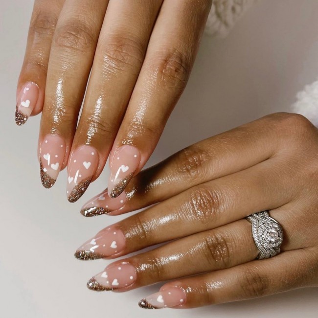 49 Beautiful Valentine’s Day Nails — Glitter Side French Jelly Nails