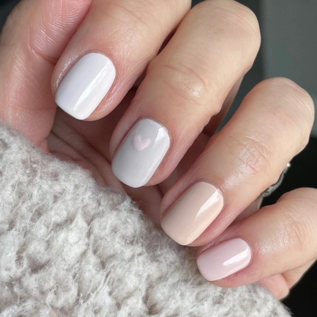 40+Crazy Cute Valentine’s Day Nails — Embossed Heart Neutral Nails