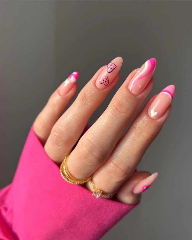 30+Trendy French Tip Nails for Valentines — Shades of Pink + Swirl Nails