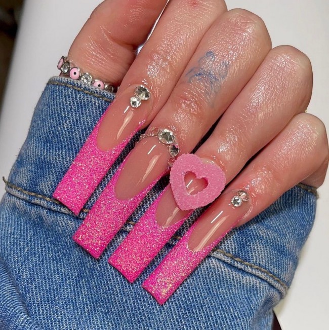 49 Beautiful Valentine’s Day Nails — Textured Pink Long Nails