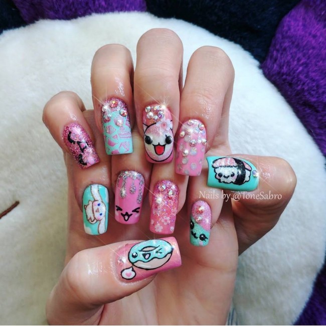 40+ Girly Kawaii Nail Art Designs — Sparkle Cute Nails