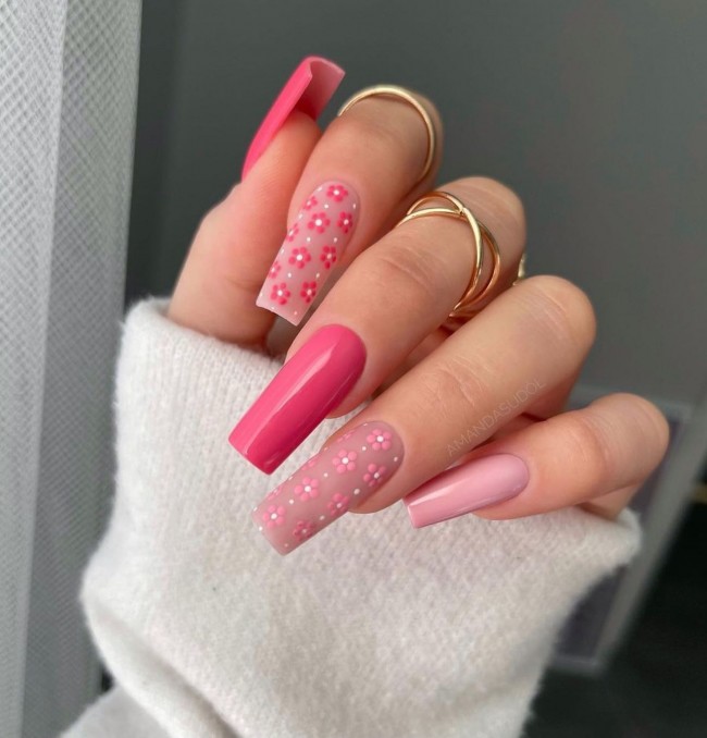 45 Pretty Nail Designs for Spring — Flower Pink Nails