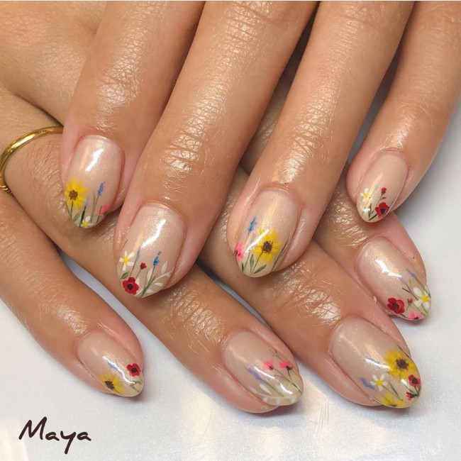 40+ Trendy Flower nail designs 2022 — Colorful Flower Tips Nude Nails