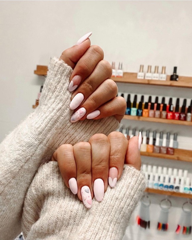 40+Crazy Cute Valentine’s Day Nails — Heart White Tip Nails