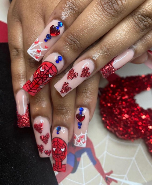 49 Beautiful Valentine’s Day Nails — Spiderman Nails