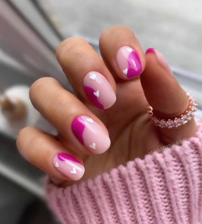 40+Crazy Cute Valentine’s Day Nails — Abstract Magenta Nails