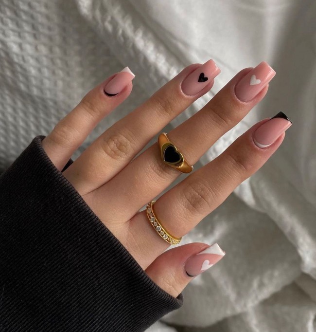 Valentine’s Day Nails That We Heart It — Black and White Heart + Modern French Nail