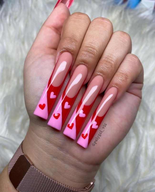 49 Beautiful Valentine’s Day Nails — Pink and Red Extra Long Nails