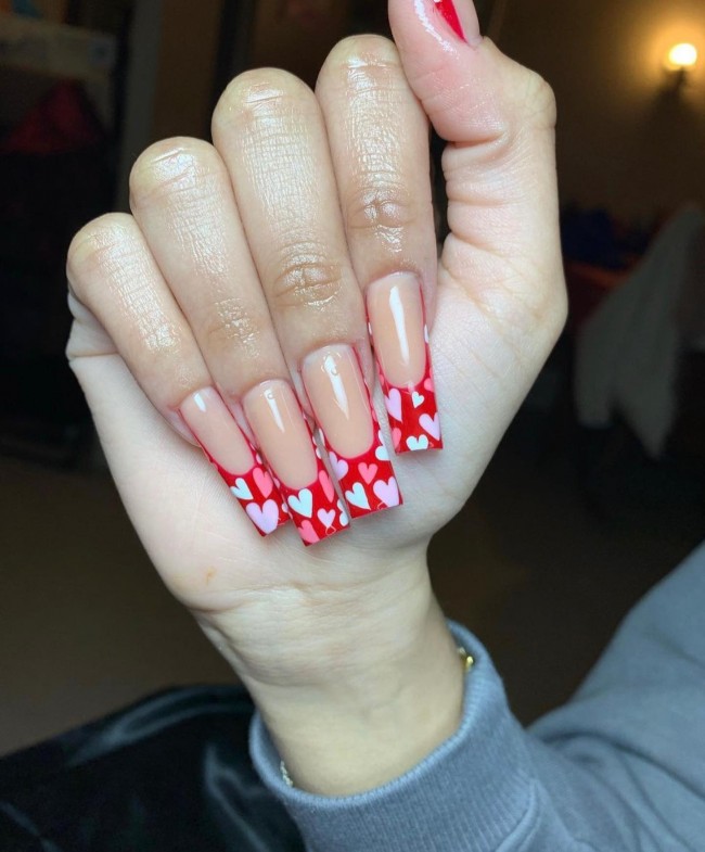 Valentine’s Day Nails That We Heart It — Heart Red French Nails