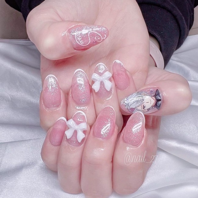 40+ Girly Kawaii Nail Art Designs — Shimmery Pink Jelly Nails