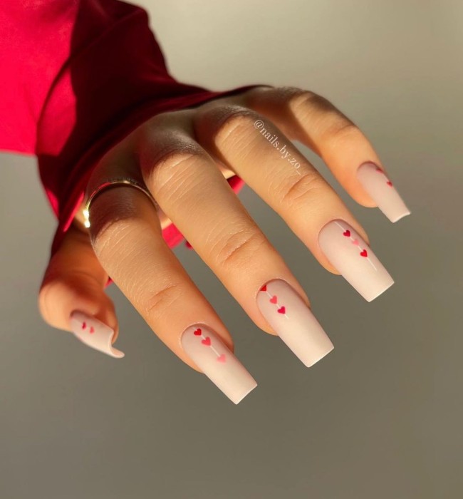 40+Crazy Cute Valentine’s Day Nails — Little Heart Nude Nails