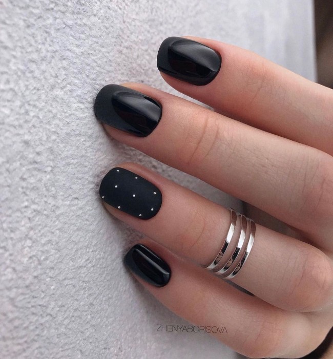 30+ Charming Black Nail Designs — Tiny Rhinestone Black Nails