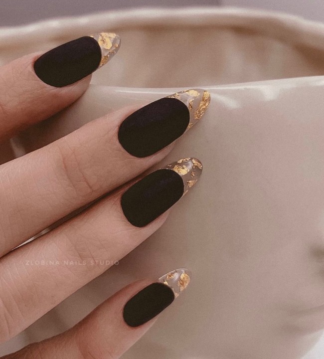 30+ Charming Black Nail Designs — Matte Black Clear Tip Nails