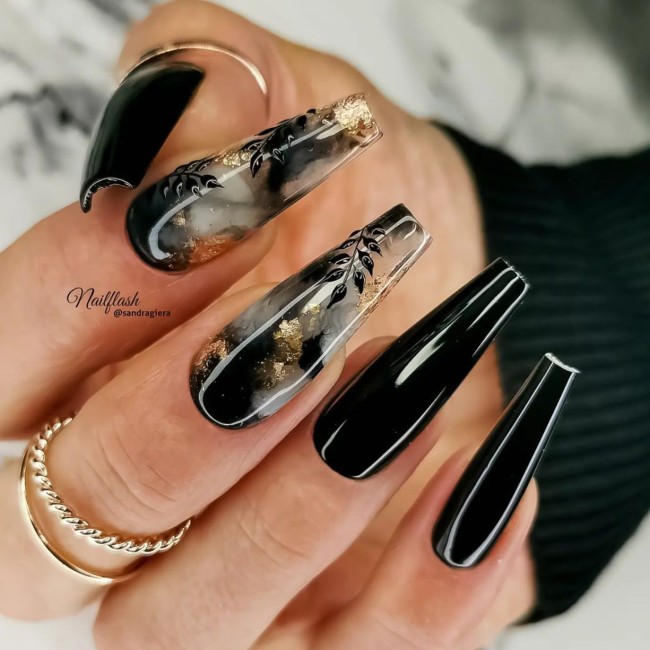 30+ Charming Black Nail Designs — Acrylic Black Coffin Nails