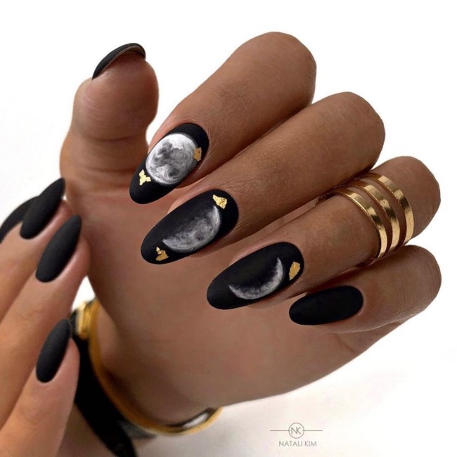 30+ Charming Black Nail Designs — Different Moon Design Nail Art