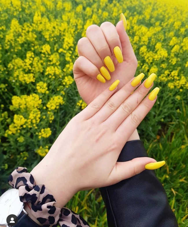 30 Yellow Nail Designs To Spice Up Your Day — Bright Yellow Coffin Nails