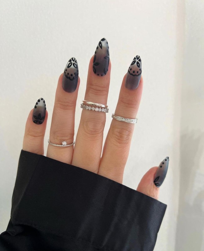 30+ Charming Black Nail Designs — Black Lace Long Nails