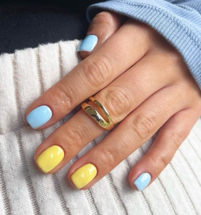 30 Yellow Nail Designs To Spice Up Your Day — Blue and Yellow Nail Design