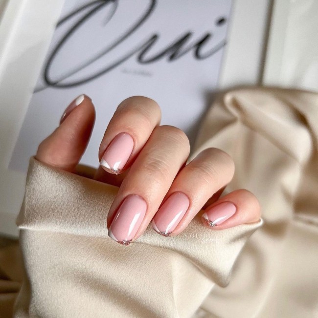 50 Spring Nail Designs 2022 — Glitter and White French Tip Nails