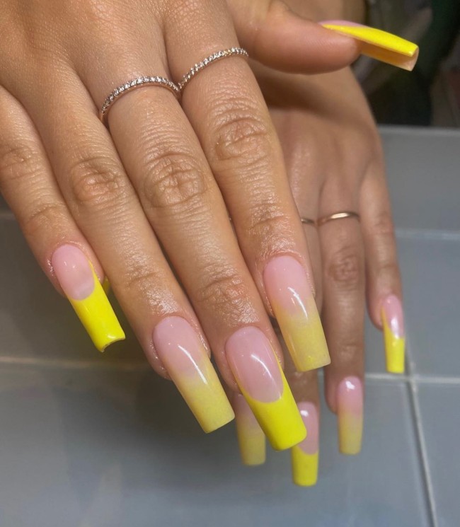 30 Yellow Nail Designs To Spice Up Your Day — Ombre Yellow Tip Nails