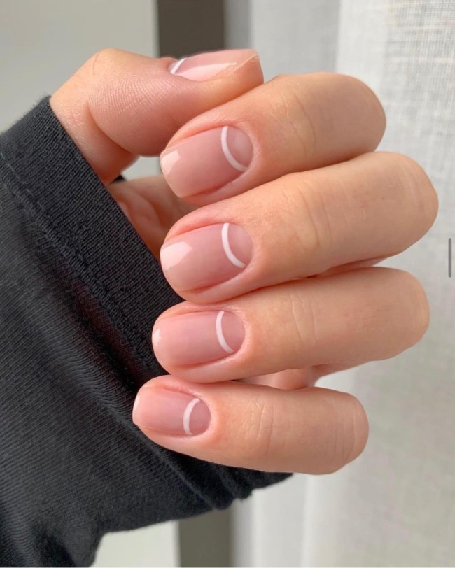 50 Spring Nail Designs 2022 — White Line Half Moon Short Nails