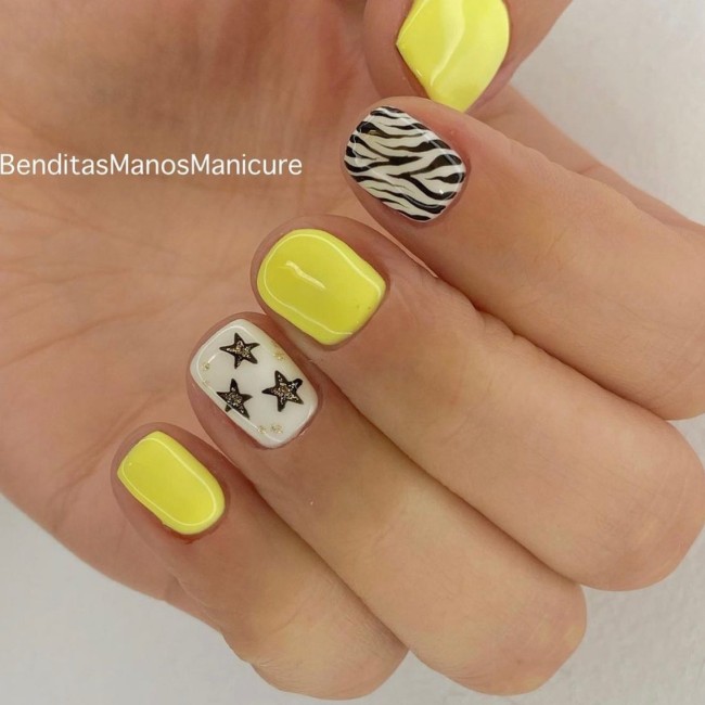 30 Yellow Nail Designs To Spice Up Your Day — Star, Zebra & Yellow Nail Design