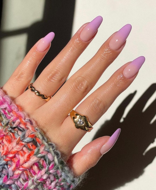 50 Spring Nail Designs 2022 — Lilac Ombre Tip Nails