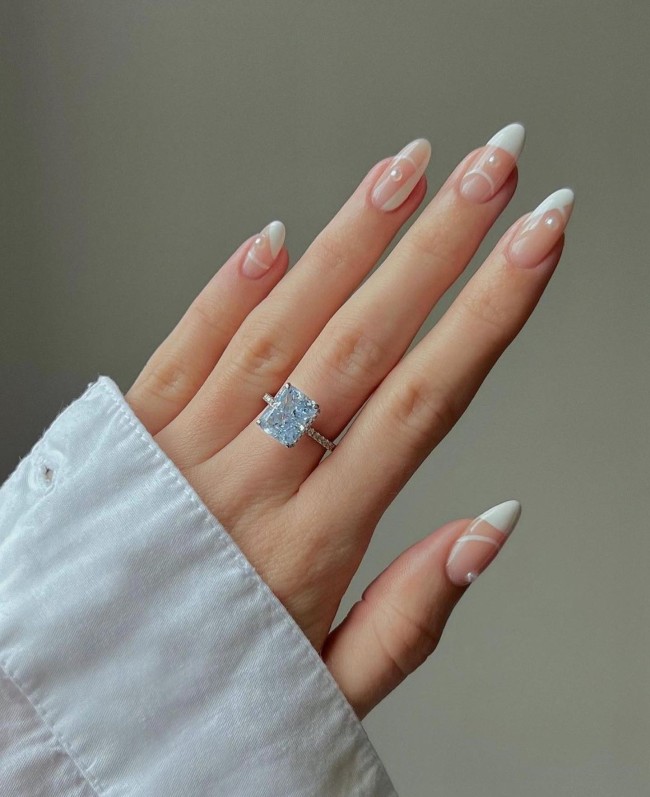 50 Spring Nail Designs 2022 — White Tip Nail Design with Pearl