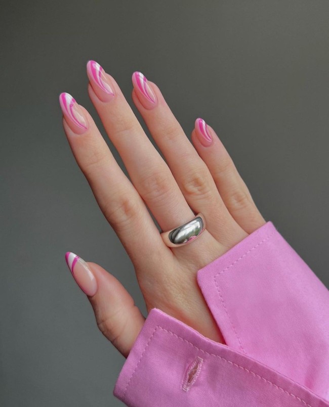 50 Spring Nail Designs 2022 — Shades of Pink Swirl Nails