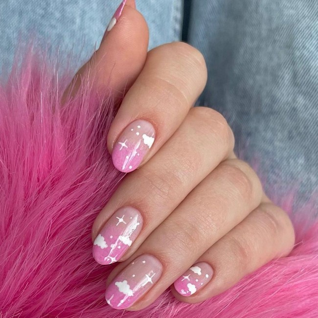 40 Fluffy Cloud Nails 2022 — Pink Cloud Tip Nail Design