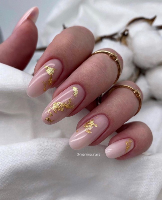 45 Ways to Wear Spring Nail Designs in 2022 — Gold Leaf Nude Long Nails