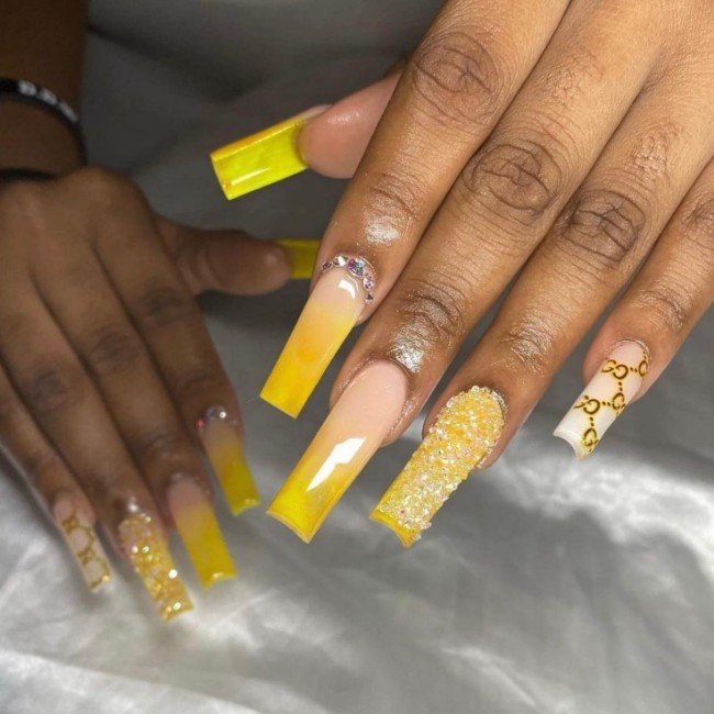 30 Yellow Nail Designs To Spice Up Your Day — Gucci, Ombre Yellow Nail Design