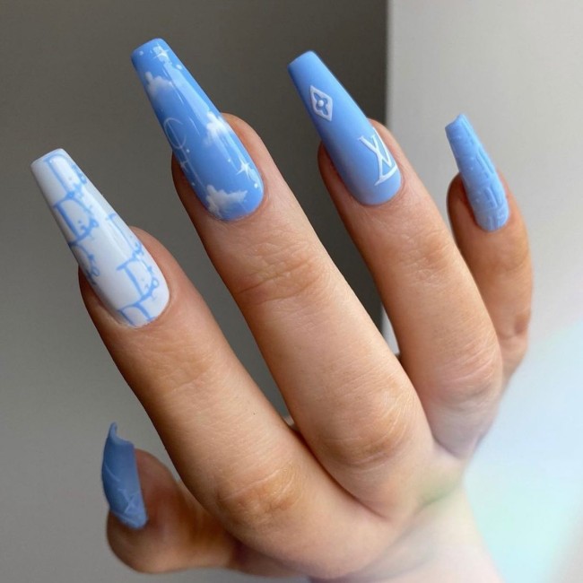 40 Fluffy Cloud Nails 2022 — Blue Cloud & Designer Branded Nail Design