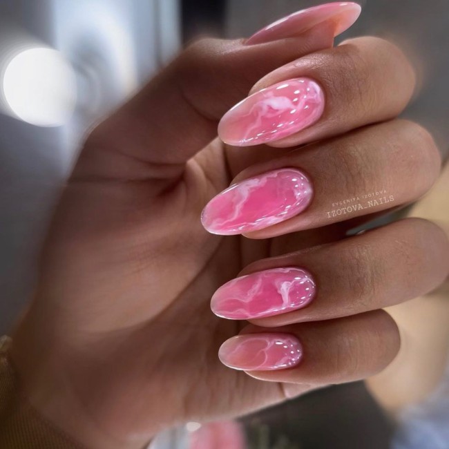 50 Spring Nail Designs 2022 — Pink Marble Nail Design