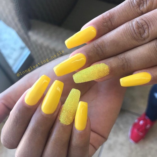 30 Yellow Nail Designs To Spice Up Your Day — Textured Acrylic Yellow Nails