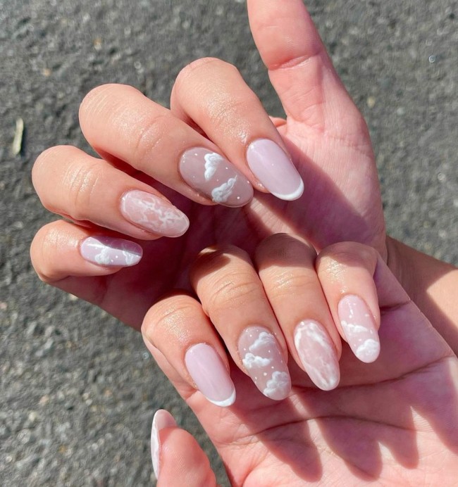 40 Fluffy Cloud Nails 2022 — Nude French & Cloud Nails