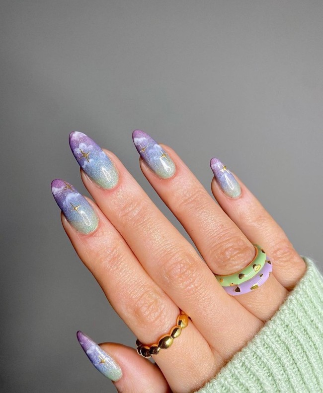 40 Fluffy Cloud Nails 2022 — Lavender & Mint Cloud Nail Design