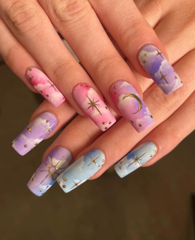 40 Fluffy Cloud Nails 2022 — Blue, Pink, Purple Cloud Matte Nail Art