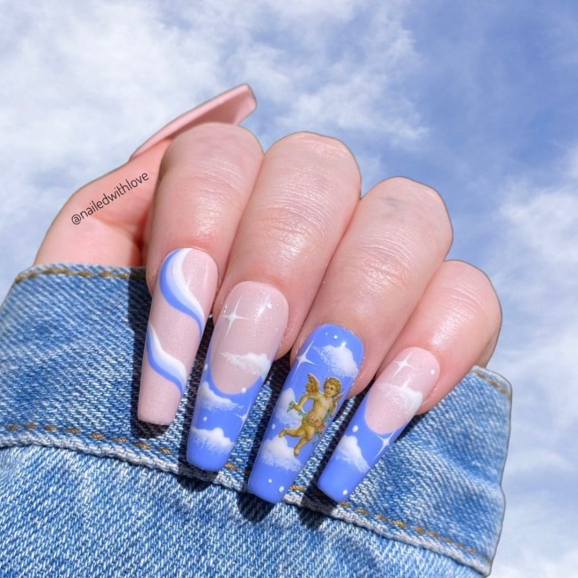 40 Fluffy Cloud Nails 2022 — Angel, Swirl & Blue Cloud Tip Nail Design