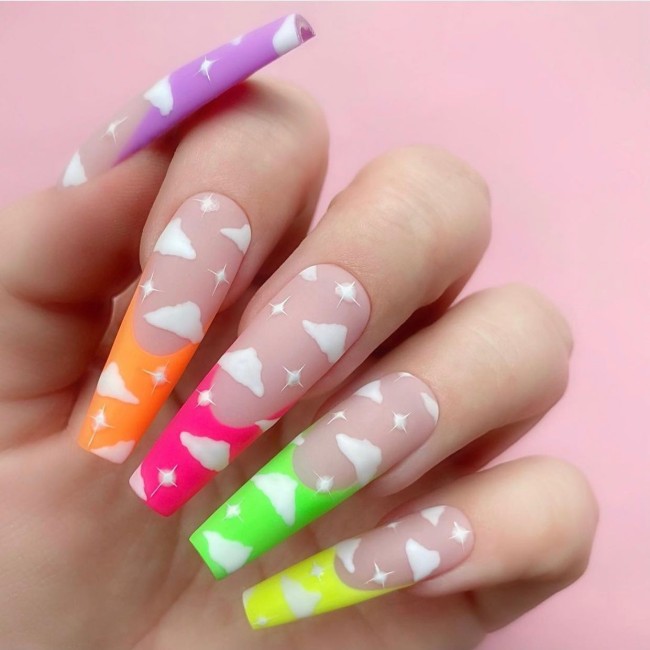 40 Fluffy Cloud Nails 2022 — Colorful Cloud French Tip Nail Design